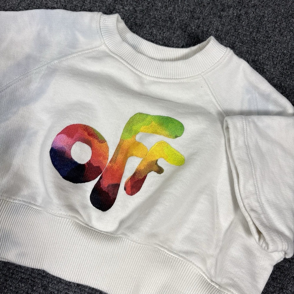 Off White Water Logo Kids Crop Short‎ Sleeve Sweatshirt Size 4 READ